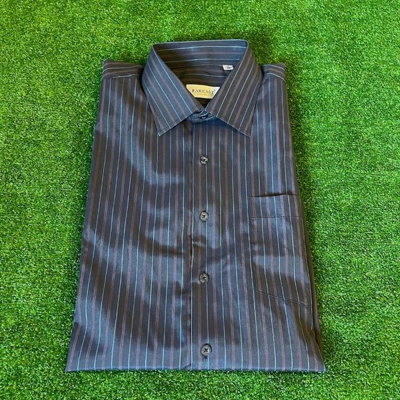 Far East Men's Button Down Long Sleeve Classic Fit Stripes Black Shirt Size 17 - Picture 1 of 11